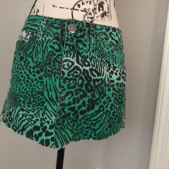 Vintage 90’s  Animal Print Denim Mini Skirt Jade Green Black Size Small S - Picture 8 of 14
